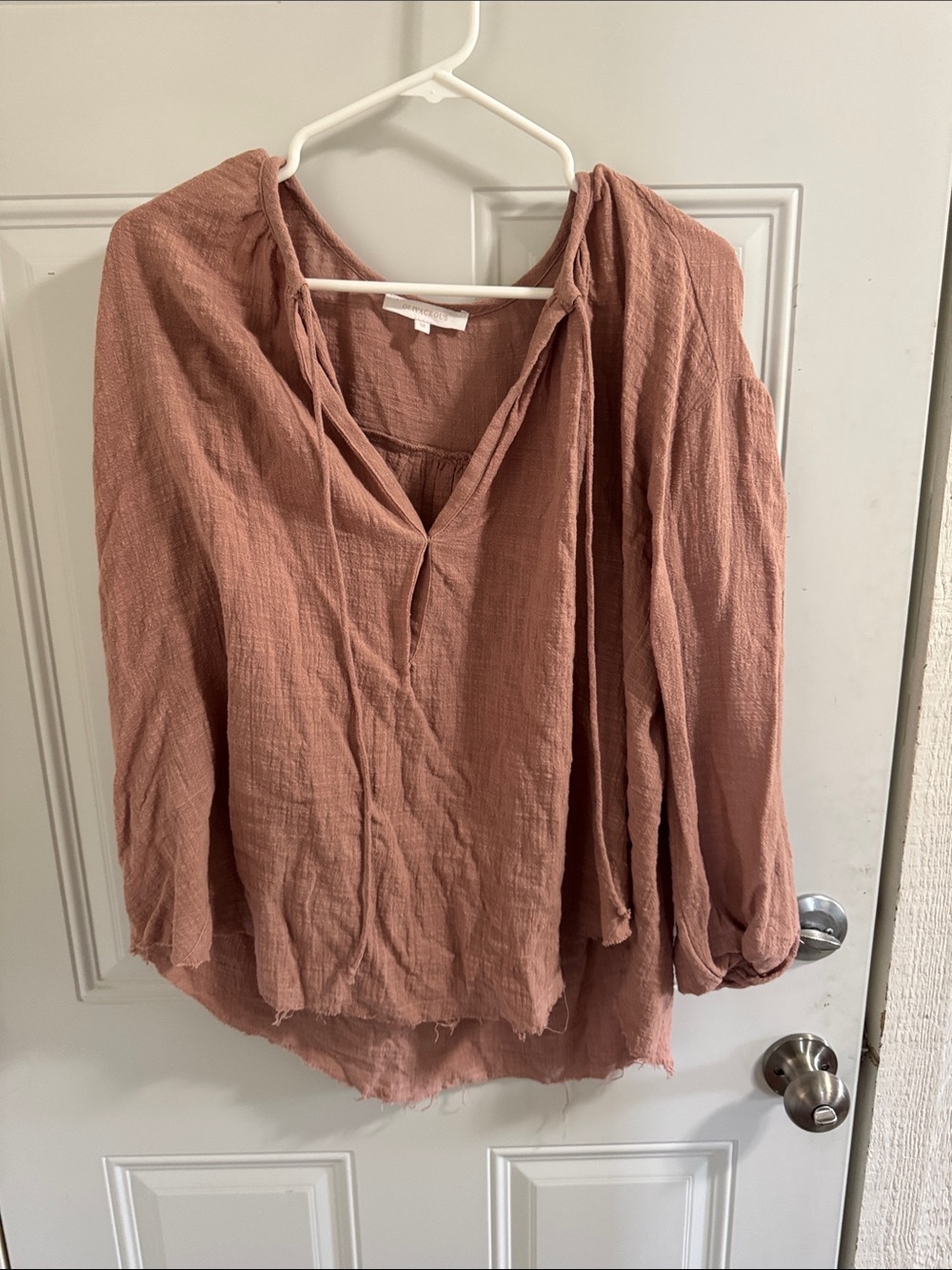 Women's Gauzy V-Neck Long Sleeve Top in Dusty Rose